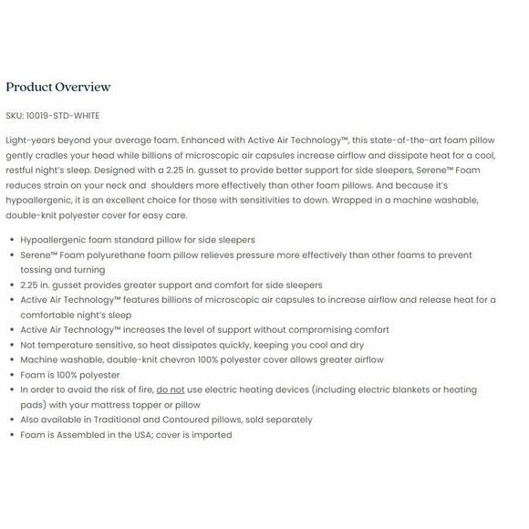 The Comfort Tech Serene Foam Side Sleeper Pillow from The Company Store - Picture 6 of 6